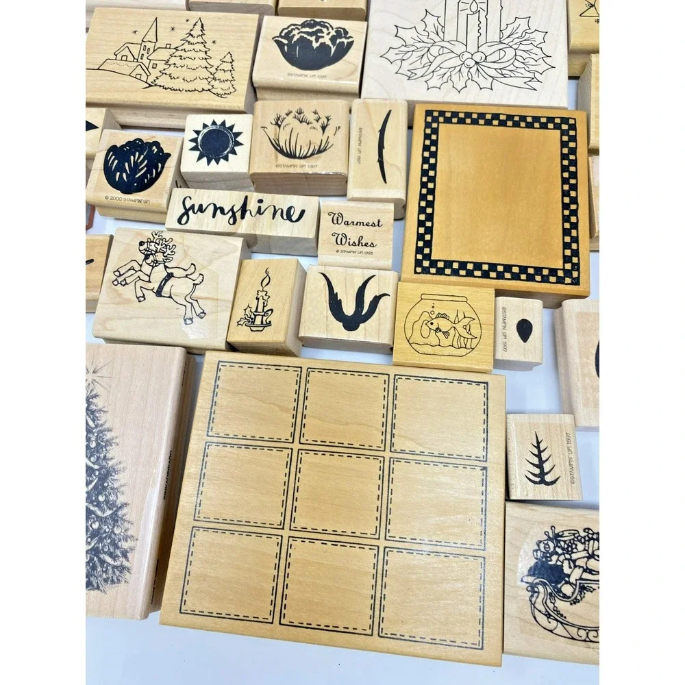 Stampin Up & Unbranded Wood Rubber Stamp Lot Christmas Beach Floral Fonts 60+pc